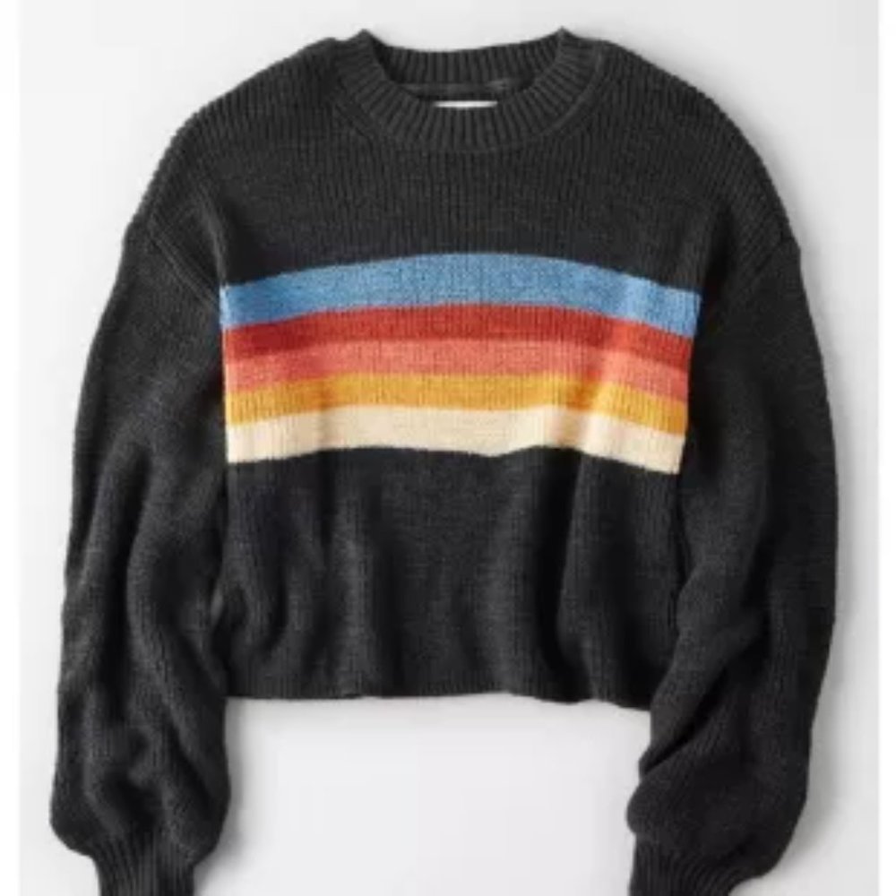 American Eagle Striped Pullover Sweater, Green Rainbow Stripe